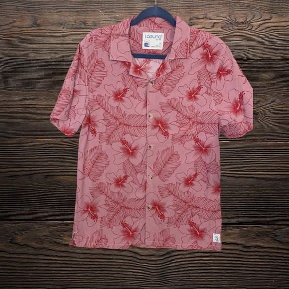 Laguna B Other - Laguna Men's M Pink Red Floral Hawaiian Short Sleeve Breathable Button-Up Shirt